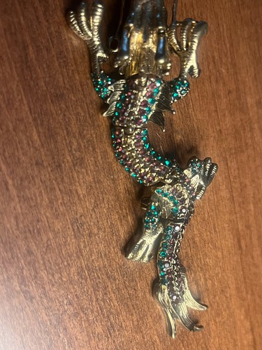 Dragon Multi Color Rhinestone Gold Tone Brooch - Picture 3 of 10