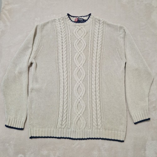 Chaps Ralph Lauren Sweater Mens XL Off White Cable Knit Aran Crewneck Pullover - Picture 3 of 11