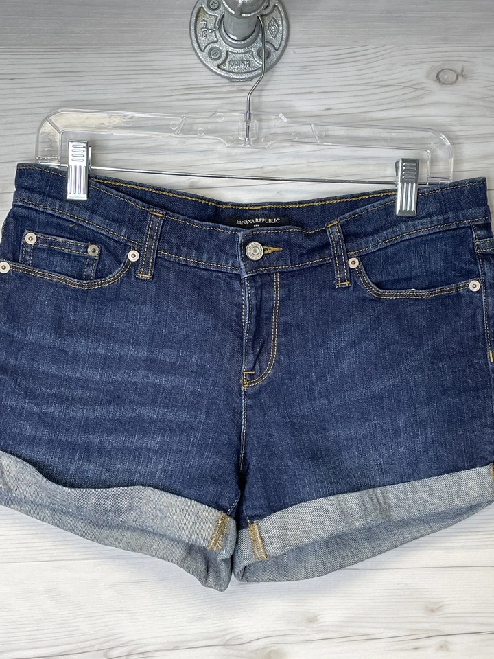 Pantalones Cortos Banana Republic Para Mujer 28 Denim Oscuro Puño Enrollado Azul Informal Elastizado SUM16 Foto 2 de 4