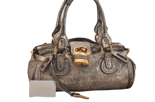 echt Chloe Vintage Paddington Leder Schultertasche Handtasche Silber 9040M
