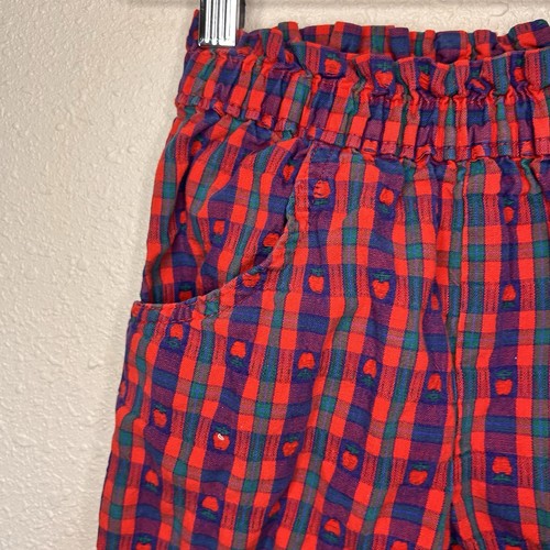 Oshkosh Vintage Red Plaid Apple Elastic Bag Paper Bag Pants Girls Size 4T - Picture 3 of 9