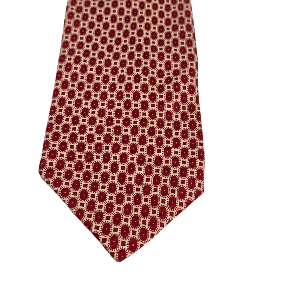 Corbata Givenchy Gentleman Paris Para Hombre Lujo Roja Crema Geométrica 100% Seda Foto 3 de 4