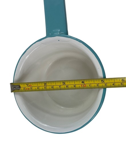 Cacerola vintage esmaltada azul y blanca de 5" - Imagen 9 de 11