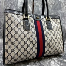 GUCCI 002.4083.39 Sherry Line GG Tote Bag Navy Gold Hardware Logo from Japan