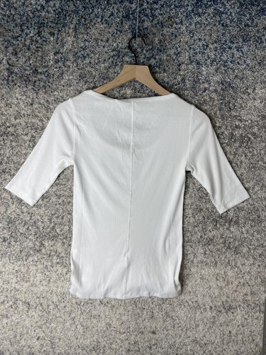 Everlane Shirt Womens Small White Scoop Neck Ribbed Short Sleeve Stretch Tee Top - Picture 7 of 7