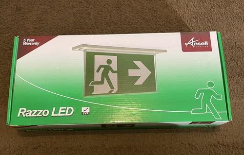 Ansell ARAZLED/LI/3M/DA/B Razzo Lithium Recessed Exit Sign Maintained RRP £110
