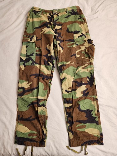 Vintage US Military Woodland Camo Pants Trousers Mens Sz Medium Cargo Combat USA
