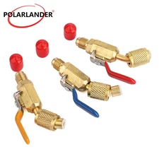 Coolant Angled Small Ball Valve 1/4“SAE Charging Hoses AC Refrigerant Tools 3PCS