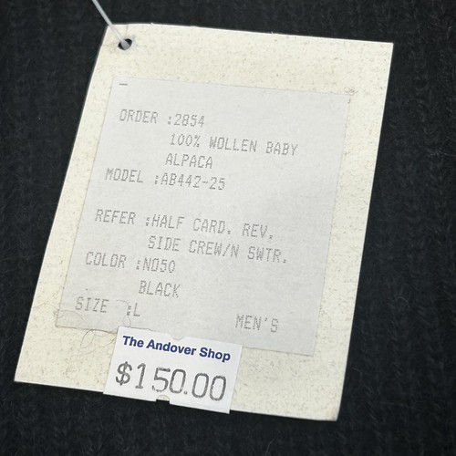 The Andover Shop Sweater Mens Large Black 100% Baby Alpaca Wool Crewneck New Tag - Picture 5 of 5