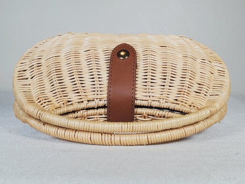 J.Crew Semicircle Rattan Clutch Natural Handle Removable Crossbody Chain New - Picture 9 of 15