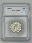 1964-D  Silver Washington Quarter MS66 ICG Certified