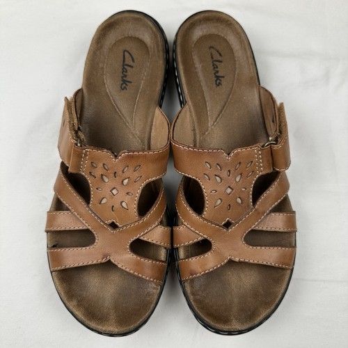Sandalias Clarks para mujer talla 9 M cuero marrón deslizables zapatos cómodos planos - Imagen 3 de 10