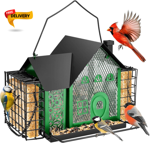Vogelfutterhaus für draußen hängendes Vogelfutterhaus aus Metall mit doppeltem Saugkäfig... - Bild 10 von 12