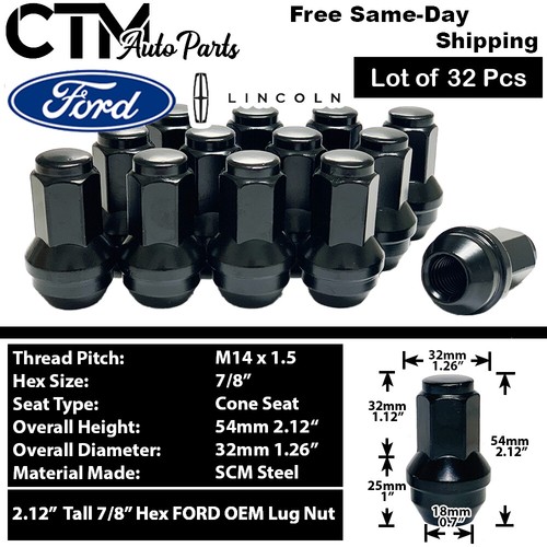 32Pc FORD OEM FACTORY BLACK M14X1.5 WHEEL LUG NUT FOR FORD F250/F350 SUPER DUTY - Picture 1 of 4