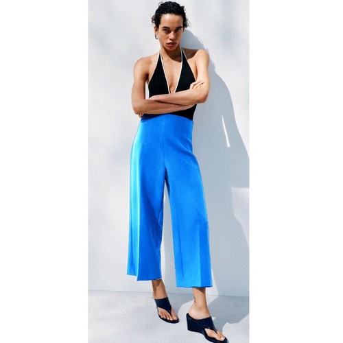 NWT ZARA ZW COLLECTION CULOTTES in Cornflower Blue Size Small Wide Leg Pants