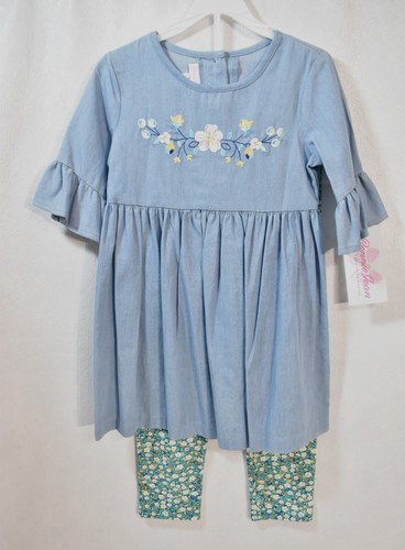 Bonnie Jean Legging's & Top Set Six 6X Girl's Blue Floral