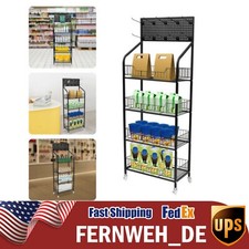 4-Tier Mobile Retail Display Rack Snack Storage Organizer Basket Stand Cart+Hook