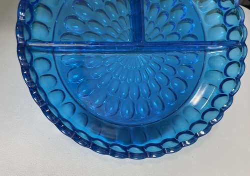 Vintage Kobaltblau Geteilt Glas Daumenabdruck Relish Tablett oder Süßigkeitenschale 8 1/4" - Bild 2 von 7