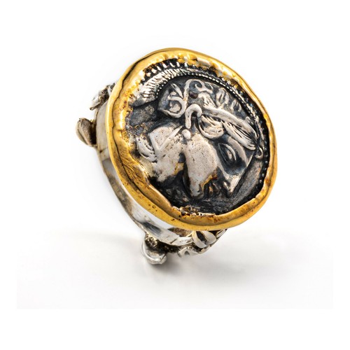 Anillo de monedas de la diosa griega Atenea oro 14K y plata esterlina 925 - joyería griega - Imagen 2 de 4