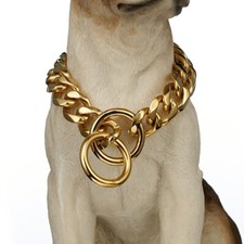 19mm Gold Tone Stainless Steel Cuban Link Chain Dog Collar for S,M,L Dogs