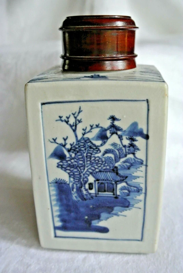 Antiguo carrito de té chino de porcelana azul hoja de artemisia Jiaqing 1796-1820 Foto 2 de 4