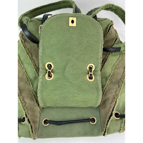CHANEL Backpack Canvas Chevron Cuba Patchwork Khaki Green Backpack Ebay Live - Picture 9 of 13