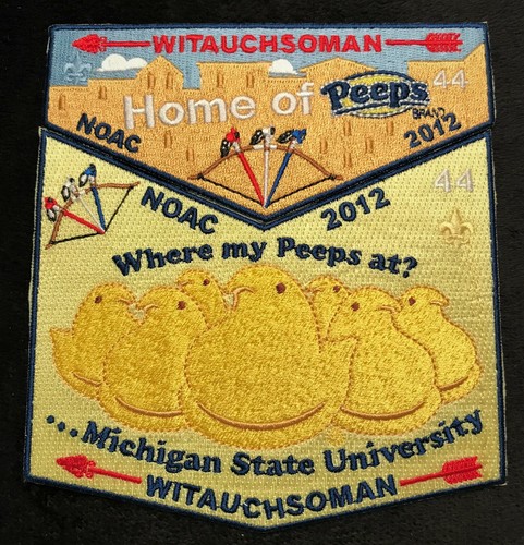 WITAUCHSOMAN OA LODGE 44 BSA MINSI TRAILS NOAC 2012 HOME OF PEEPS PUFFS 2-PATCH