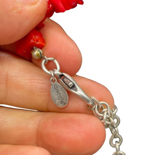 Chico's Red Faux Coral Beaded Shell Choker Necklace Valentine's Day Date Night - Picture 5 of 6