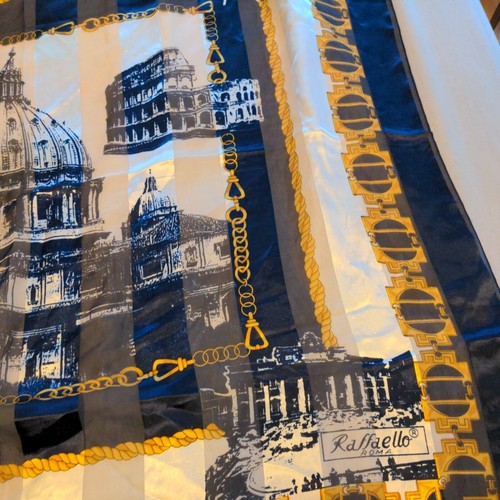 RAFFAELLO ROMA STRIPES BUILDINGS BLUE LARGE SCARF 38" X 40" - Picture 7 of 8