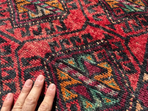 5x10 ANTIQUE ORIENTAL RUG HAND-KNOTTED VINTAGE RED BLUE HANDMADE geometric heriz - Picture 15 of 16