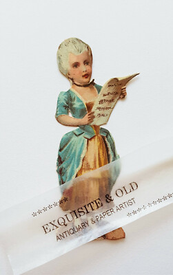 um 1900 Frau Mädchen Mode Kleid Noten Musik Glanzbild Prägedruck Oblate Ephemera