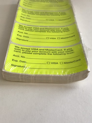 We Accept Credit Card Stickers, 1-3/4" x 3-1/4", Fluorescent Yellow/Blk, 500 Pk - Picture 2 of 4