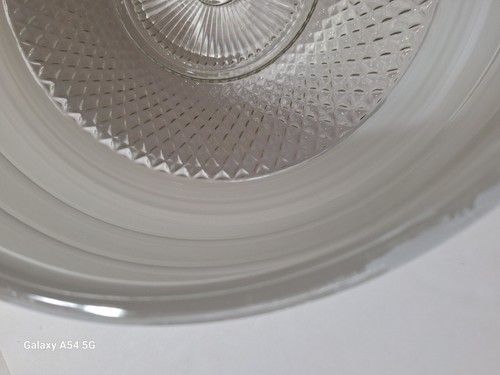 Lámpara de techo vintage de vidrio transparente blanco pantalla acanalada patrón de diamante - Imagen 7 de 12