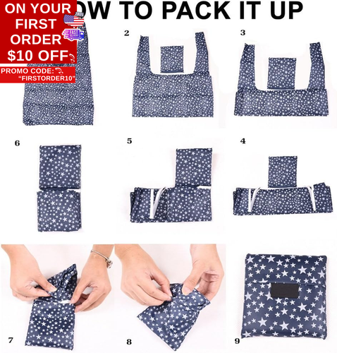 Reusable Grocery Shopping Bags - Foldable Eco-Friendly Shopper Tote Bags (4 Pack - Picture 6 of 12