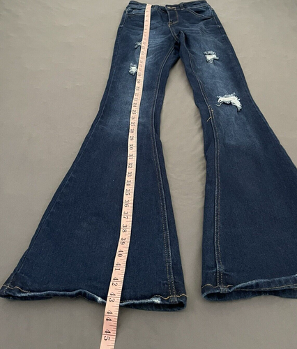 Sweet Look Flare Womens Junior Jeans Size 1 Distressed Dark Wash Denim - Picture 13 of 15