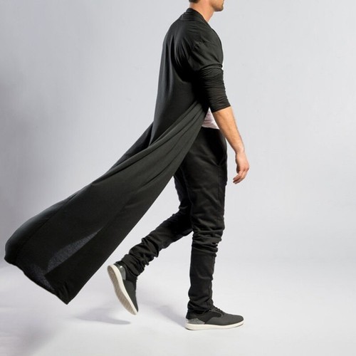 Chaqueta cortavientos para hombre hasta la rodilla cárdigan chaqueta larga ajustada gabardina - Imagen 6 de 18