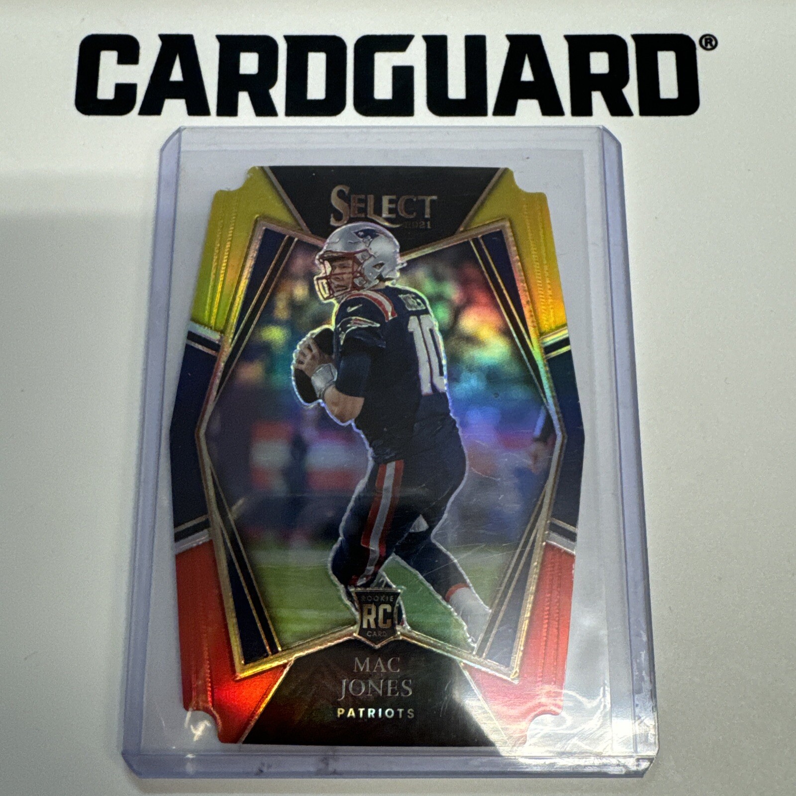 2021 Select Mac Jones Red/Yellow Die-Cut Prizm Premier Level Rookie #151 49ers