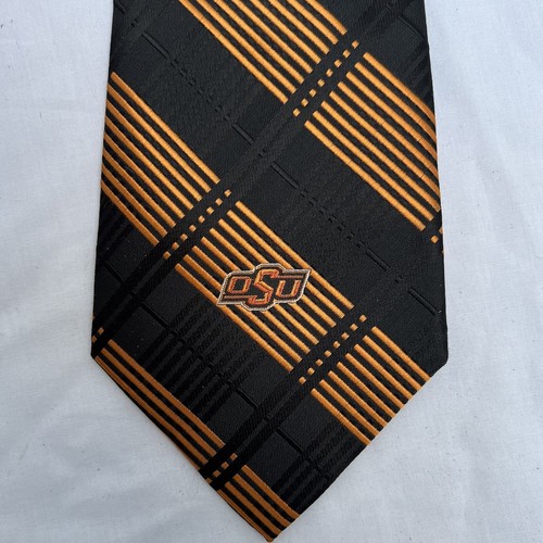 Gently used Oklahoma State University Cowboys polyester striped neck tie - Picture 3 of 4
