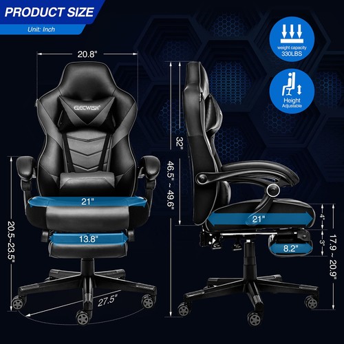 Gaming Stuhl Computer Racing Drehsitz Bürostuhl mit Lordosenstütze Fußstütze - Bild 5 von 8