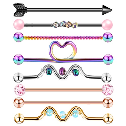 5-12pcs Surgical Steel Industrial Barbell Cartilage Earrings for Women Men 14G - Picture 17 of 23