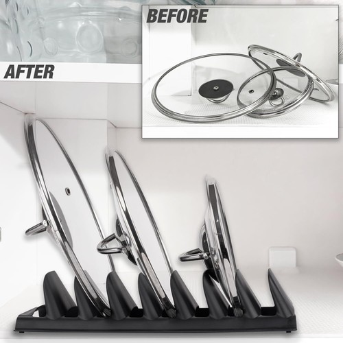 Set of 2 Pot Lid Holder and Plate Dish Rack with 7 Compartments Plastic Pan T... - Picture 4 of 8