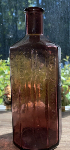 VTG Glass Bottle A Lancaster's Jaundice Bitters 1852 Amethyst & RARE Stopper Cap - Picture 6 of 14