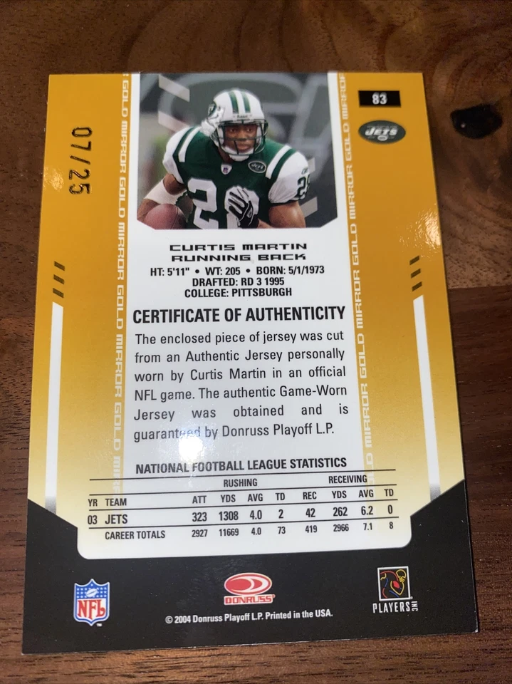 Curtis Martin 2000 Leaf Certified 2 Star-Mirror Gold #07 /25 - Image 2 of 2