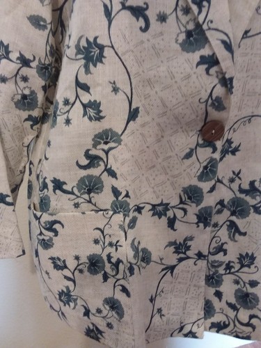 Vintage Mardi Modes M Womans Blazer 1 Button Front Tan Bluish/Gray Floral - Picture 2 of 7