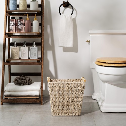 Wicker Trash Can Waste Basket For Bathroom Waterproof Bathroom Garbage Can 19 Li - Picture 2 of 9