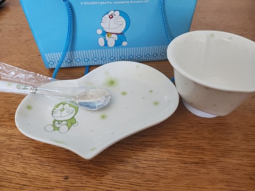 Doraemon Bells Japanese Soba Choko Ceramic Pottery Tea Cup, Spoon And Tray - Picture 8 of 13