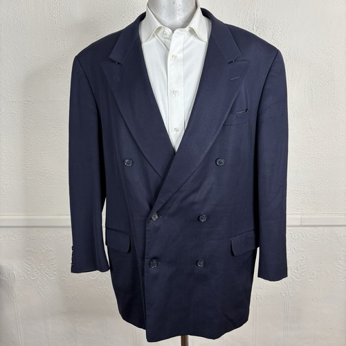 Jean-Baptiste Caumont Blazer Jacket Mens 44R Navy Blue Double Breasted Wool - Picture 3 of 10