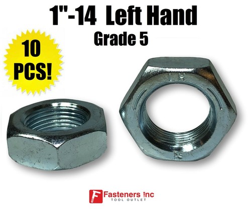 (Stck 10) 1"-14 Links Feingewinde Sechskant Stau dünne Muttern verzinkt Klasse 5  - Bild 1 von 2