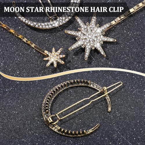 6 Pcs Rhinestone Star Moon Hair Clips, Vintage Hair Pins, Gold Hair - Bild 5 von 7