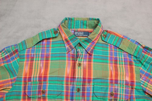 Polo Ralph Lauren vintage verde a quadri manica lunga camicia con bottoni - Foto 3 di 18